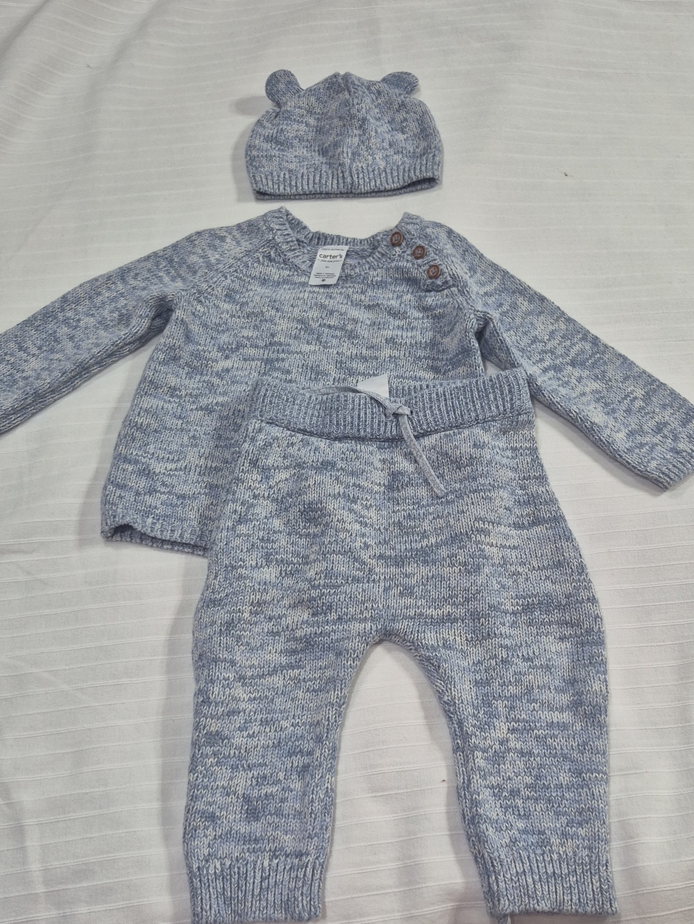 Carter's Heathered Light Blue Knit 3-Piece Set with Hat